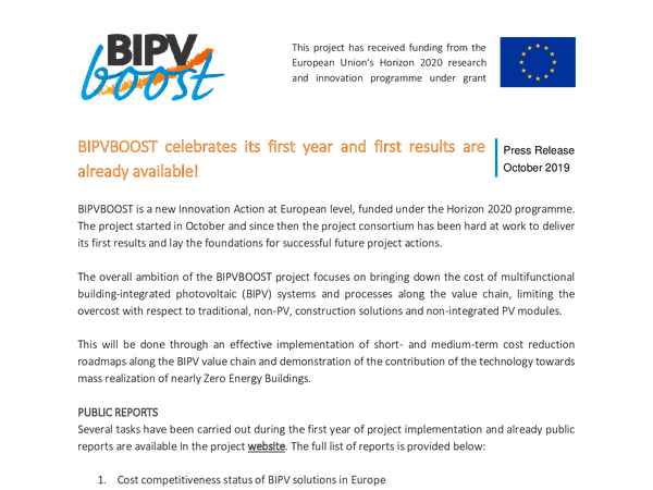 BIPVBOOST celebrates its first year