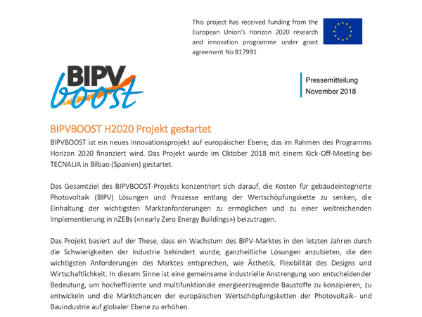 Pressemitteilung: BIPVBOOST gestartet